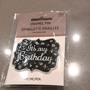 Black 'It's My Birthday' Enamel Pin NEW